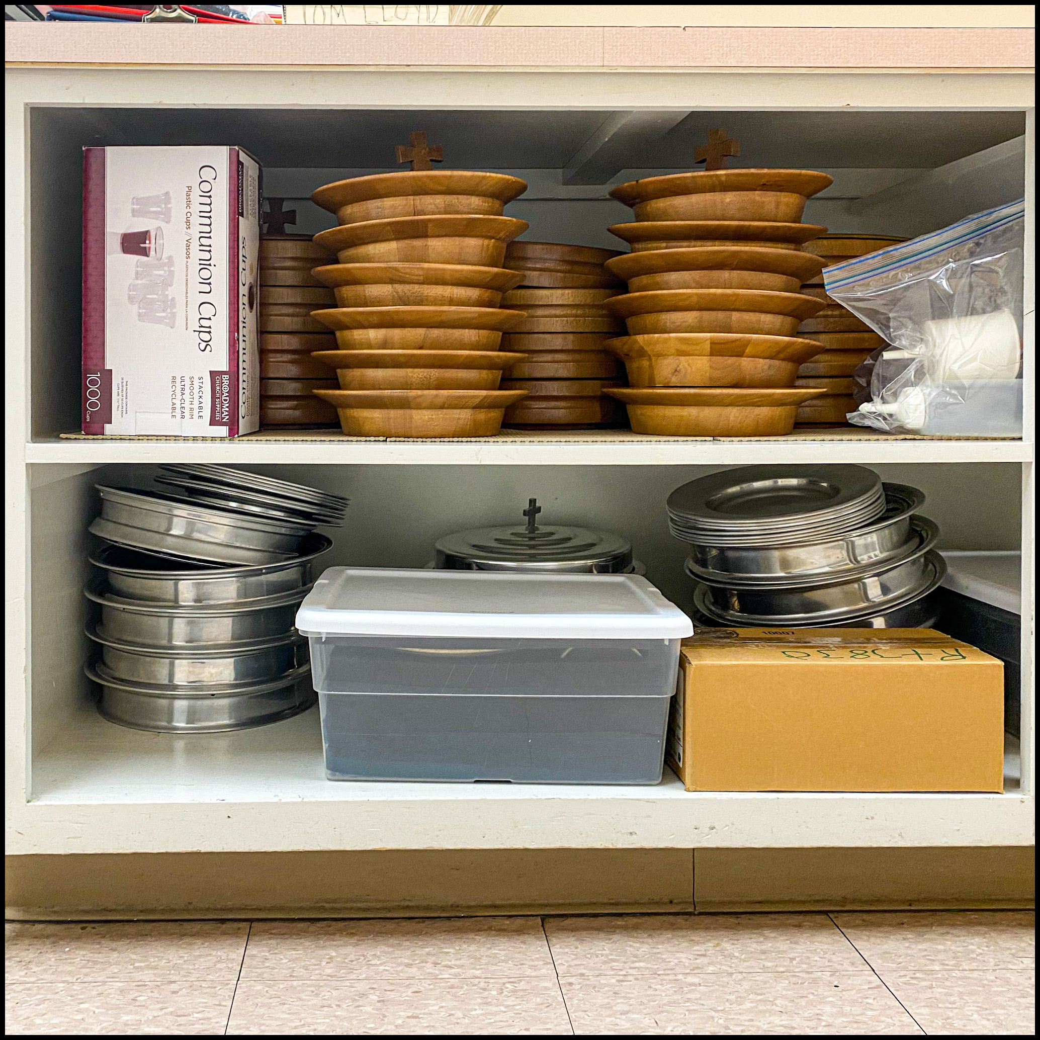 Communion supplies (trays, cups, cloths)