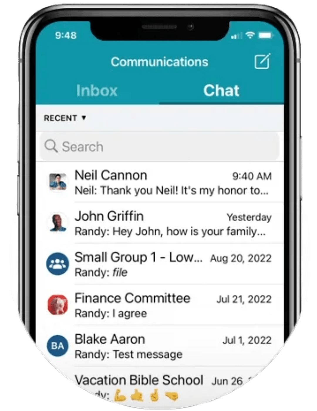 Realm Connect app preview on phone screen